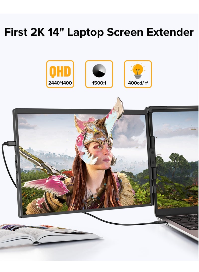 Uperfect UPERFECT Portable Monitor G13 14" 2K | 100% sRGB GamingMonitor| 180° Auto-Rotatie portable monitoren| Dual USB-C Second Screen for Laptop/Phone/Game Console  - Image 2