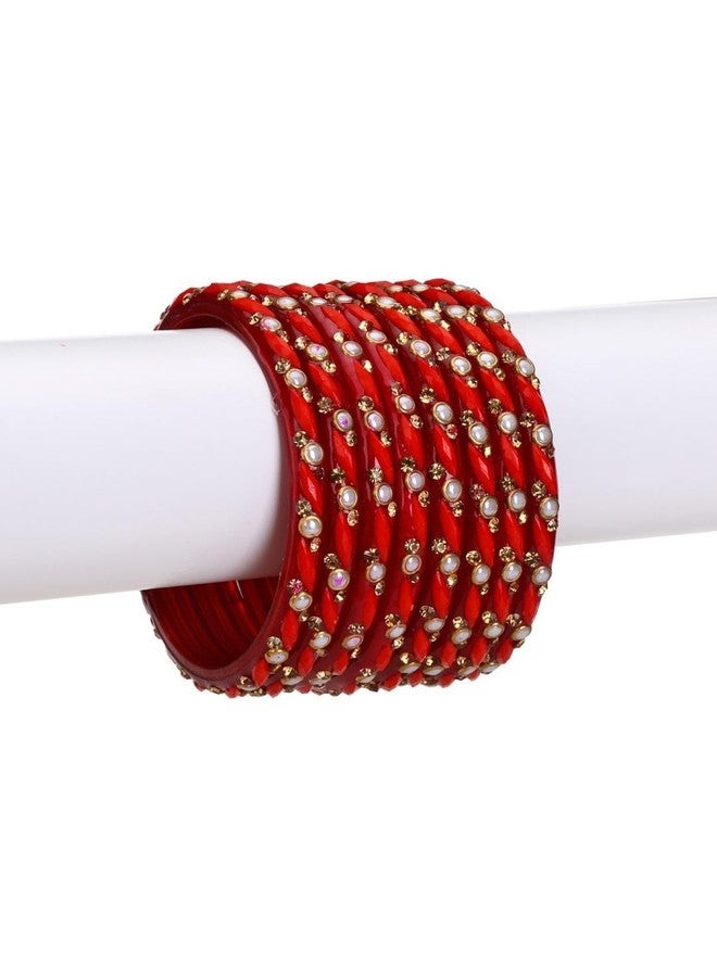 AFAST Modern Glass Bangles/Kada- Anniversary, Party & Wedding, Pack Of 8, Red - Image 2