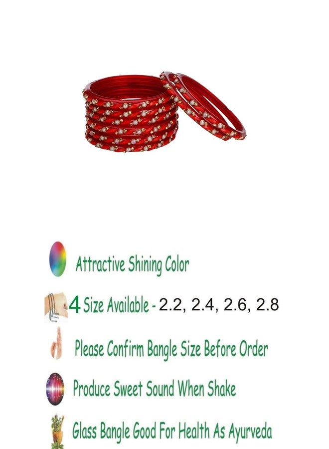 AFAST Modern Glass Bangles/Kada- Anniversary, Party & Wedding, Pack Of 8, Red - Image 4