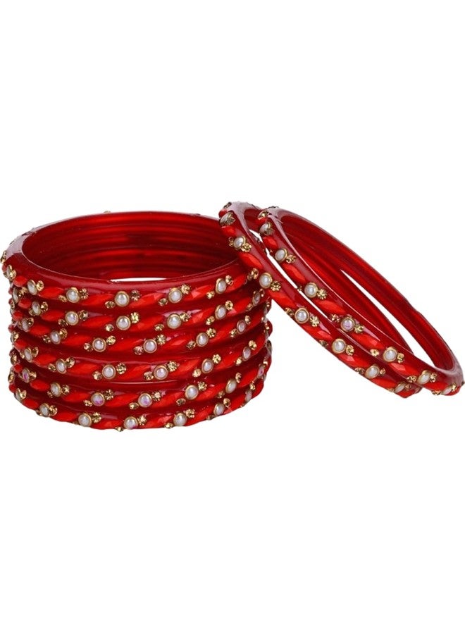 AFAST Modern Glass Bangles/Kada- Anniversary, Party & Wedding, Pack Of 8, Red - Image 1