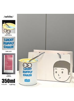 Explosive cross-border large-capacity double-layer stainless steel cup wholesale portable high-value coffee cup creative straw thermos cup Dopamine blue 350ml + cup brush + 1 eye style (including adhesive) + gift box (white) Dopamine blue 350ml + cup brush + 1 eye style (including adhesive) + gift box (white)