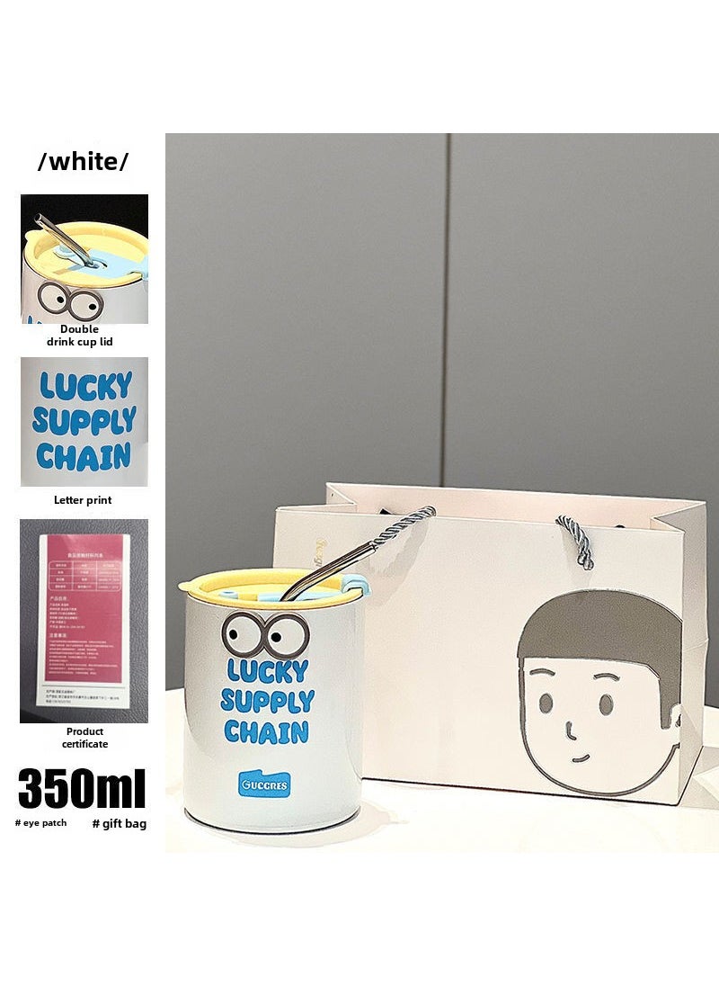Generic - Explosive cross-border large-capacity double-layer stainless steel cup wholesale portable high-value coffee cup creative straw thermos cup Dopamine blue 350ml + cup brush + 1 eye style (including adhesive) + gift box (white) Dopamine blue 350ml + cup brush + 1 eye style (including adhesive) + gift box (white) - Image 1
