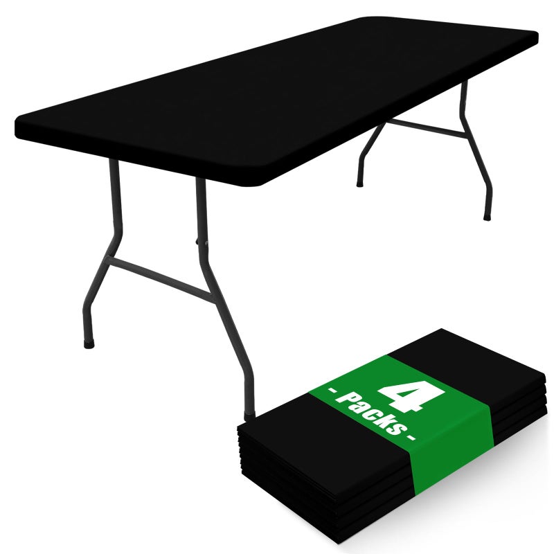 Moosfor Spandex 6 Foot Rectangle Table Cloth 4 Pack, Elastic Fitted Tablecloths for Picnic, Stretch Washable Patio Table Cover for Outdoor, Camping, Banquet and Parties (Black, 30"x72") - Image 1