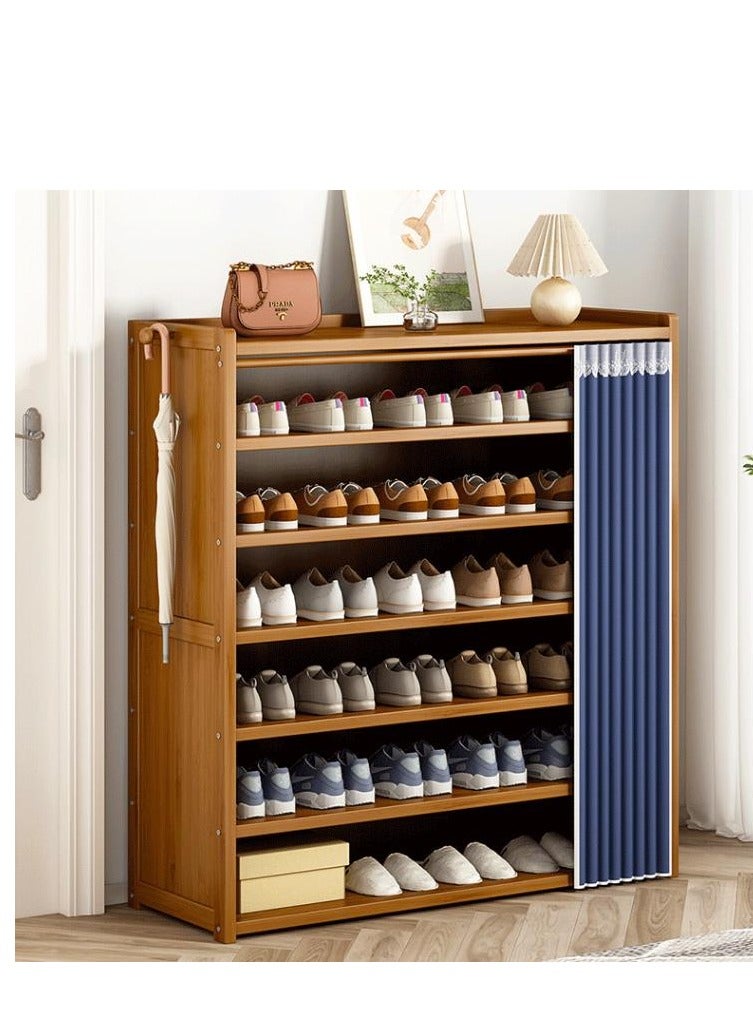 Golden Shoe Rack Organizer with Dustproof Cover, Rectangle Bamboo Free Standing Shoe Storage Cabinet, 7 Tier Shoes Shelf for Entryway Living Room (101 * 30 * 109cm) - Image 1
