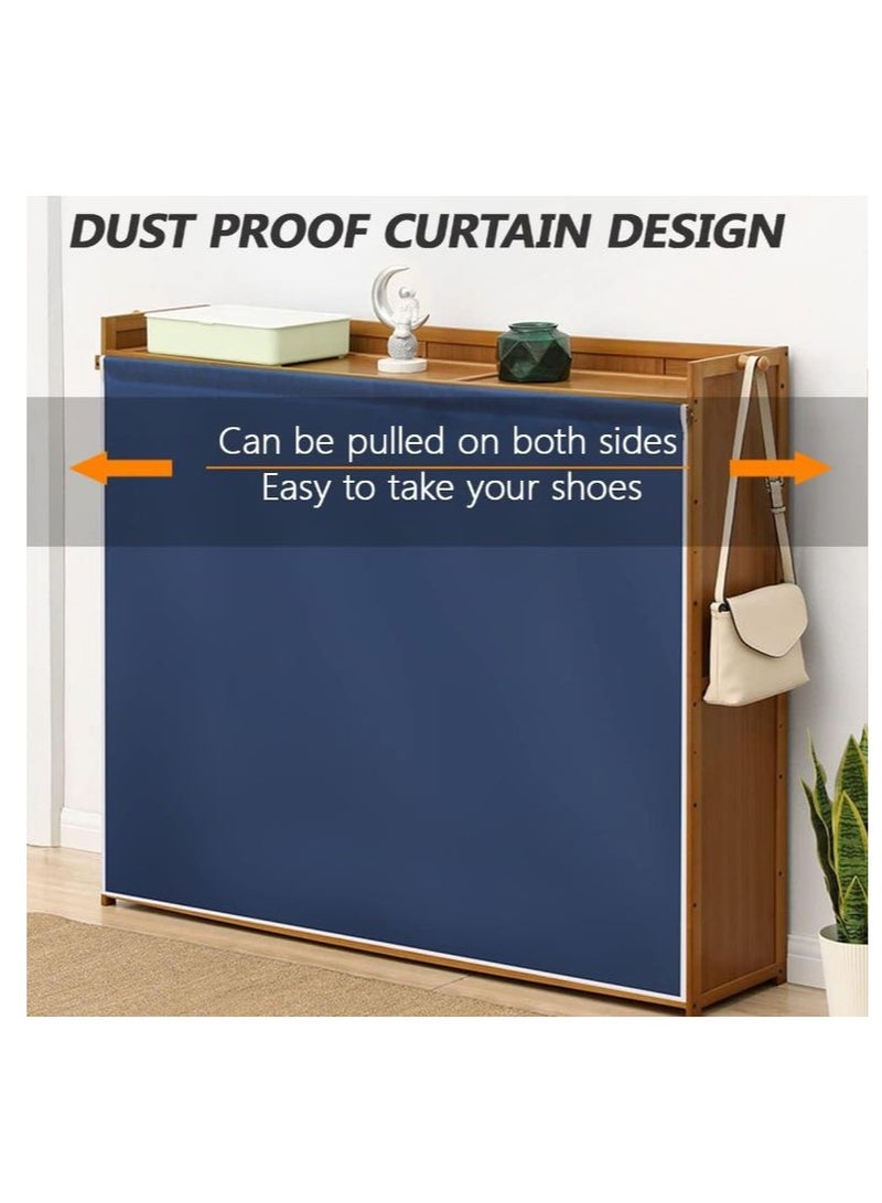Golden Shoe Rack Organizer with Dustproof Cover, Rectangle Bamboo Free Standing Shoe Storage Cabinet, 7 Tier Shoes Shelf for Entryway Living Room (101 * 30 * 109cm) - Image 3