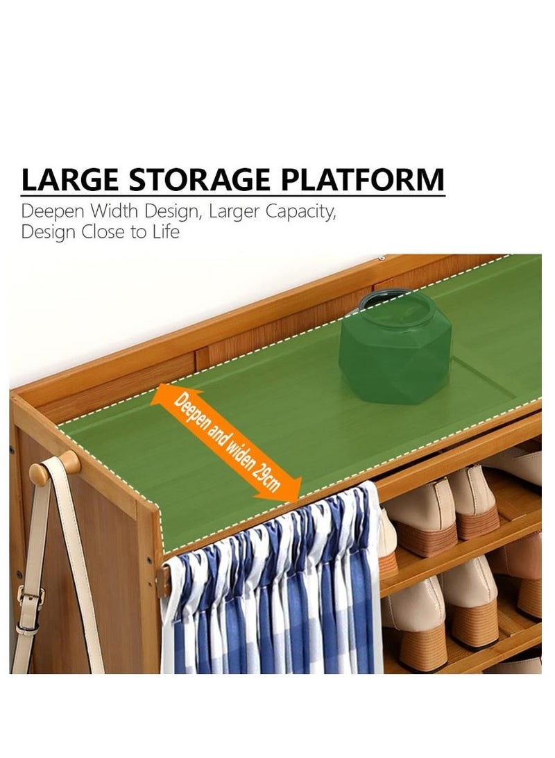 Golden Shoe Rack Organizer with Dustproof Cover, Rectangle Bamboo Free Standing Shoe Storage Cabinet, 7 Tier Shoes Shelf for Entryway Living Room (101 * 30 * 109cm) - Image 4