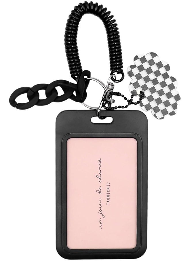 Harse Acrylic Photocard Holder Keychain ID Badge Holder with Spiral Wrist Coil Transparent Waterproof Protector for School Office Access Card Women Girls（Black）  - Image 2