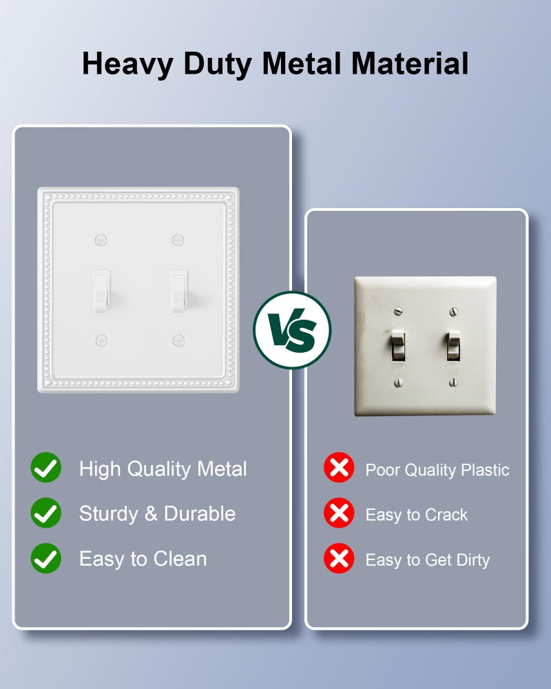 TREEWELL 2-Pack Double Toggle Light Switch Cover Plate, Pearls Decorative Dual Switch Plate Covers, Pure White 2 Gang Metal Wall Plate, Corrosion Resistant - Image 4