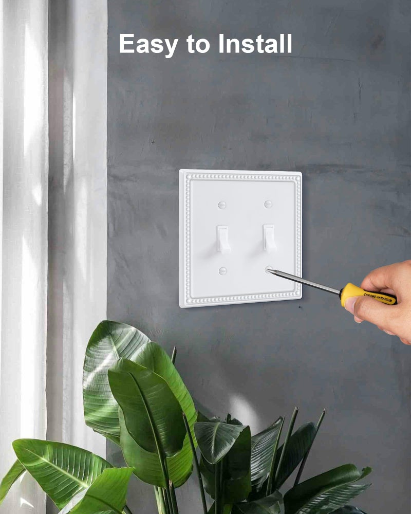 TREEWELL 2-Pack Double Toggle Light Switch Cover Plate, Pearls Decorative Dual Switch Plate Covers, Pure White 2 Gang Metal Wall Plate, Corrosion Resistant - Image 5
