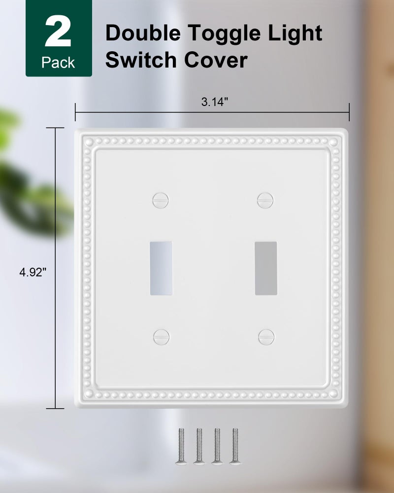 TREEWELL 2-Pack Double Toggle Light Switch Cover Plate, Pearls Decorative Dual Switch Plate Covers, Pure White 2 Gang Metal Wall Plate, Corrosion Resistant - Image 2