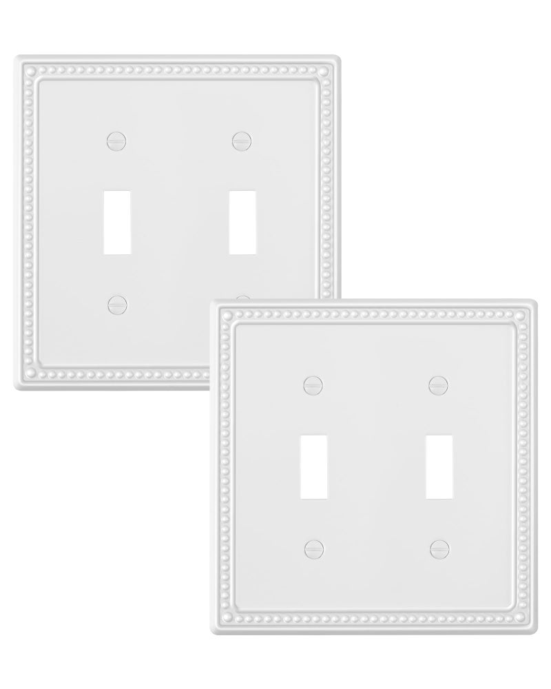 TREEWELL 2-Pack Double Toggle Light Switch Cover Plate, Pearls Decorative Dual Switch Plate Covers, Pure White 2 Gang Metal Wall Plate, Corrosion Resistant - Image 1