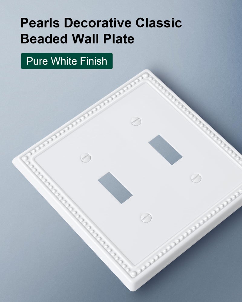 TREEWELL 2-Pack Double Toggle Light Switch Cover Plate, Pearls Decorative Dual Switch Plate Covers, Pure White 2 Gang Metal Wall Plate, Corrosion Resistant - Image 3