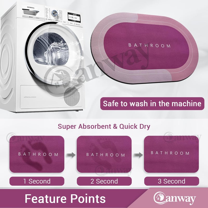 CANWAY® 2 Pieces (3.5mm) Anti-Skid Water Soaking Bathroom Print Door Mat, Water Absorbent Mat (40x60cm) Pink - Image 4