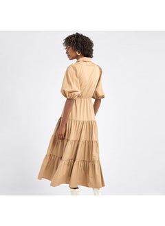 FAV Plain Tiered Shirt Dress with Puff Sleeves  - Image 3