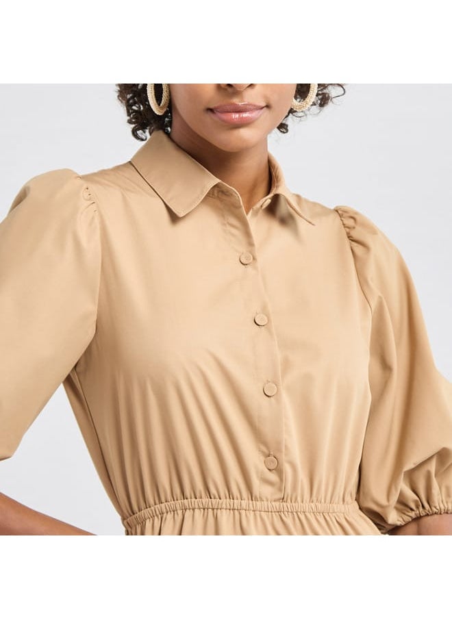 FAV - Plain Tiered Shirt Dress with Puff Sleeves - Image 1