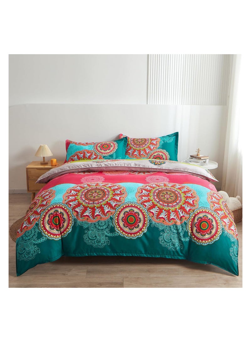 Pangzi Bohemian Duvet Cover King Size,Microfiber Bedding Comforter Cover Set,Boho Colorful Retro Print Duvet Cover King Rose Pink - Image 2