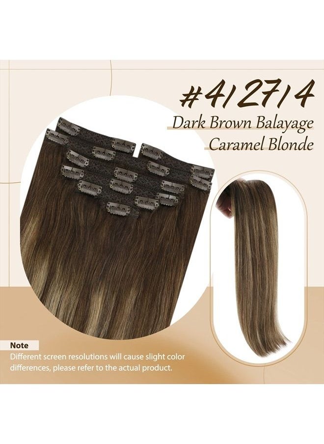 Sunny Hair Sunny Clip in Hair Extensions Real Human Hair Brown Hair Extensions Clip ins Balayage Chocolate Brown Ombre Caramel Brown Balayage Hair Extensions Human Hair 14inch 120G  - Image 2
