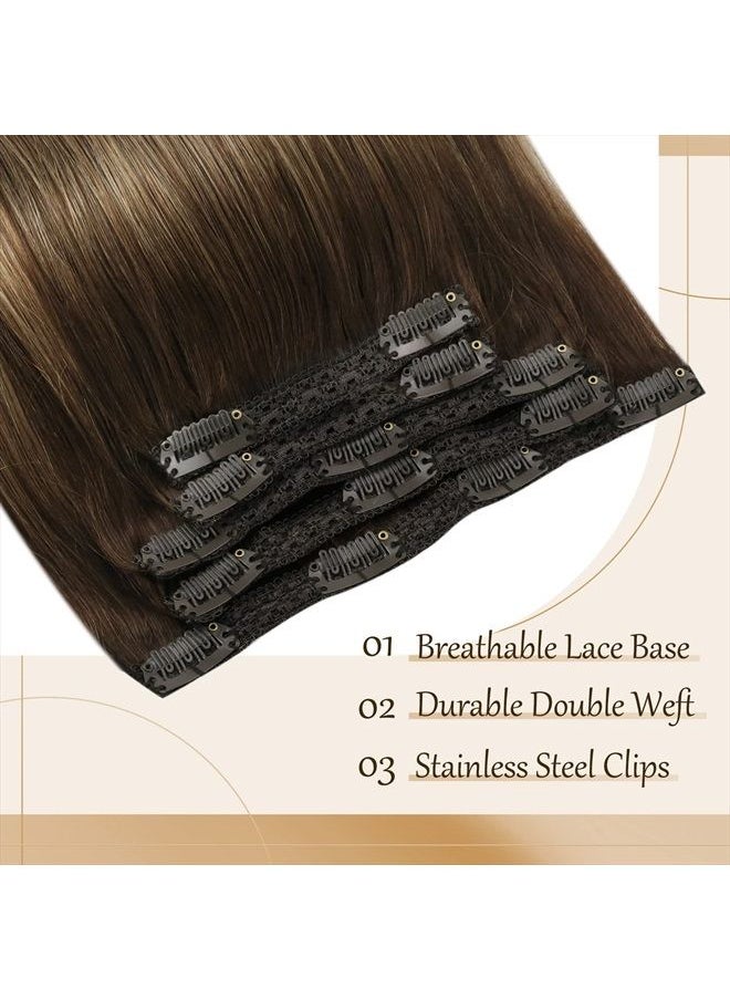 Sunny Hair Sunny Clip in Hair Extensions Real Human Hair Brown Hair Extensions Clip ins Balayage Chocolate Brown Ombre Caramel Brown Balayage Hair Extensions Human Hair 14inch 120G  - Image 4