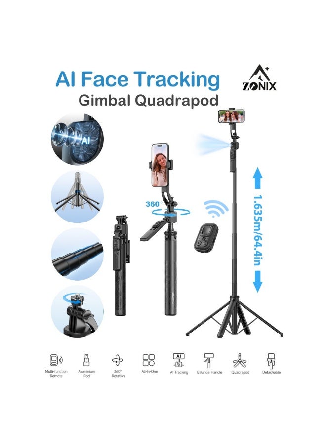ACLIX AI Smart Tracking Gimbal Quadrapod – Gesture Control, 1635mm Extendable Selfie Stick Stand with Bluetooth Remote - Image 1
