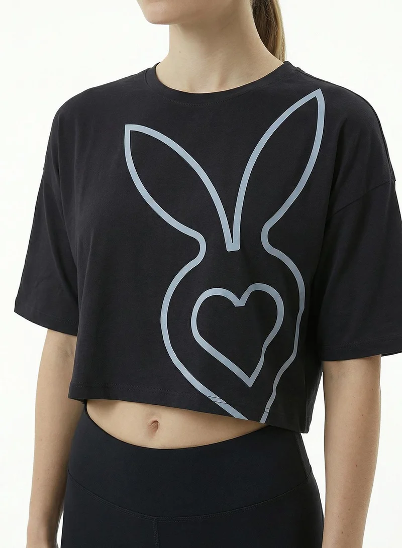 Cardio Bunny  Women's Oversized Crop Graphic Printed Drop Shoulder T-Shirt for Women | Best Price UAE