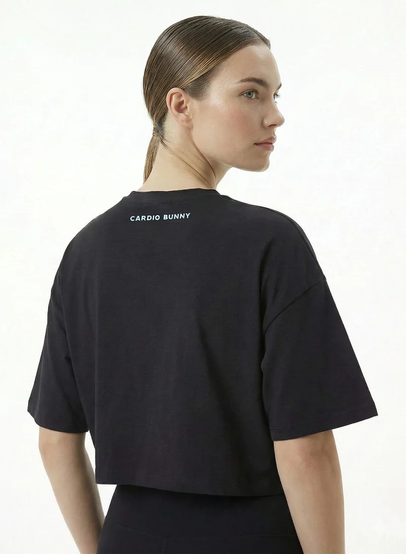 Cardio Bunny  Women's Oversized Crop Graphic Printed Drop Shoulder T-Shirt for Women | Best Price UAE