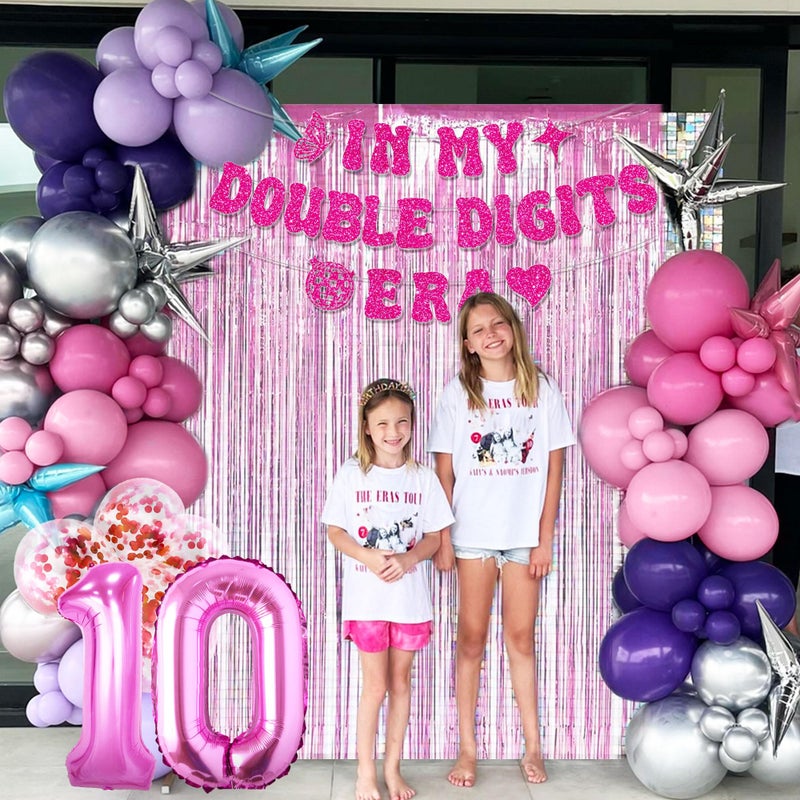 Roaring Good Time 10th Birthday Decorations Pink In My Double Digits Era Banner Double Digits Birthday Happy 10th Birthday Decorations for Number 10 Balloon Girls Boys Double Digits Party Supplies - Image 5