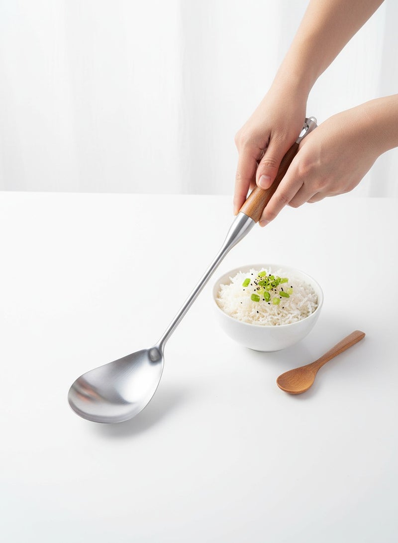 British Chef 3 Pcs Stainless Steel Kitchen Utensils/Spoon Set | Wooden Handle | Long Handle Spoons | Ladle/Turner/ Rice Spoon | Soup/Gravy Ladle | Frying/Grilling Turner | BC313+BC314+BC318 - Image 3
