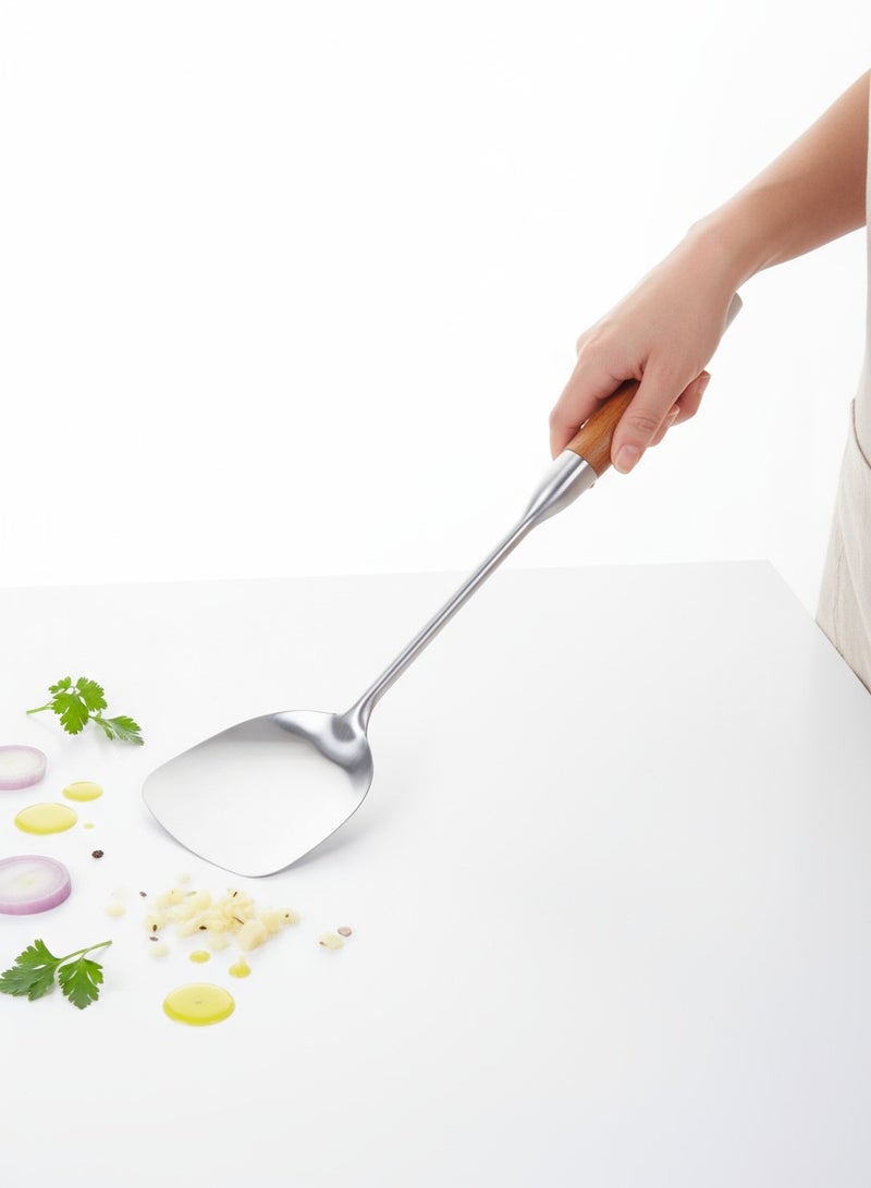 British Chef 3 Pcs Stainless Steel Kitchen Utensils/Spoon Set | Wooden Handle | Long Handle Spoons | Ladle/Turner/ Rice Spoon | Soup/Gravy Ladle | Frying/Grilling Turner | BC313+BC314+BC318 - Image 4