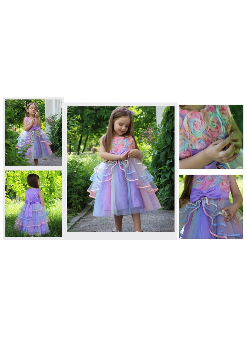 SYOSI Flower Girl Dress Kids Ruffles Lace Party Wedding Dresses 3D Flower Birthday Girl Dress Wedding Party Dresses Kids Wedding Ball Gown for Baby Girl Embroidered Tutu Ball Gown 130CM - Image 2