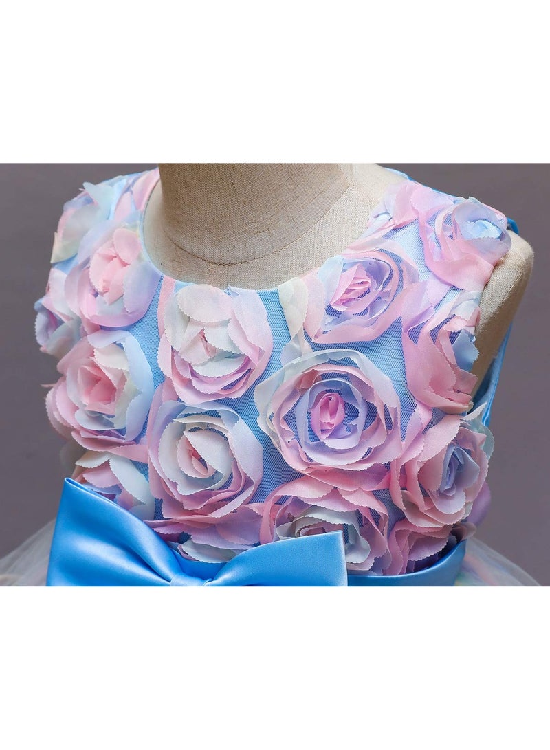 SYOSI Flower Girl Dress Kids Ruffles Lace Party Wedding Dresses 3D Flower Birthday Girl Dress Wedding Party Dresses Kids Wedding Ball Gown for Baby Girl Embroidered Tutu Ball Gown 130CM - Image 3