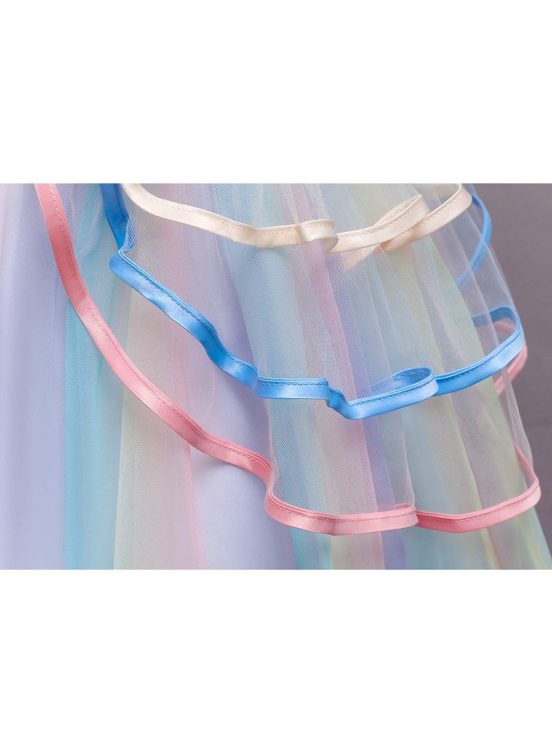 SYOSI Flower Girl Dress Kids Ruffles Lace Party Wedding Dresses 3D Flower Birthday Girl Dress Wedding Party Dresses Kids Wedding Ball Gown for Baby Girl Embroidered Tutu Ball Gown 130CM - Image 4