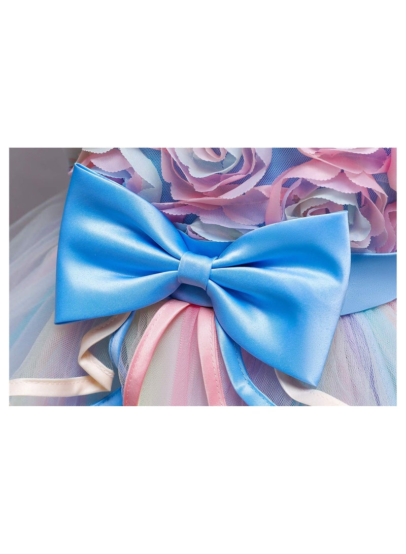 SYOSI Flower Girl Dress Kids Ruffles Lace Party Wedding Dresses 3D Flower Birthday Girl Dress Wedding Party Dresses Kids Wedding Ball Gown for Baby Girl Embroidered Tutu Ball Gown 130CM - Image 5