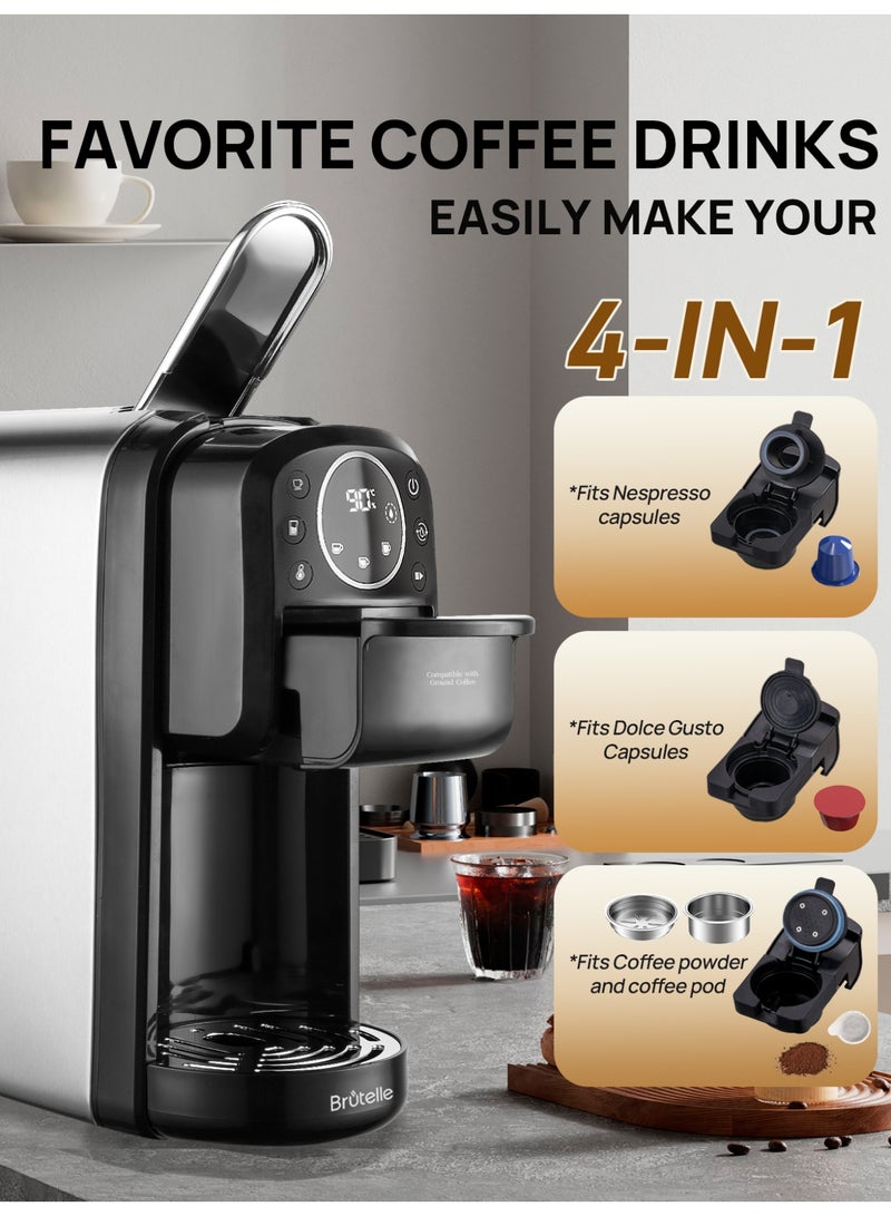 بريتيل ماكينة قهوة 4 في 1 للكبسولات والقهوة المطحونة، بضغط 20 بار تسخين سريع خلال 40 ثانية شاشة لمس لتحضير الكابتشينو واللاتيه والأمريكانو، مثالية للمنزل والمكتب وركن القهوة في المقاهي - Image 3