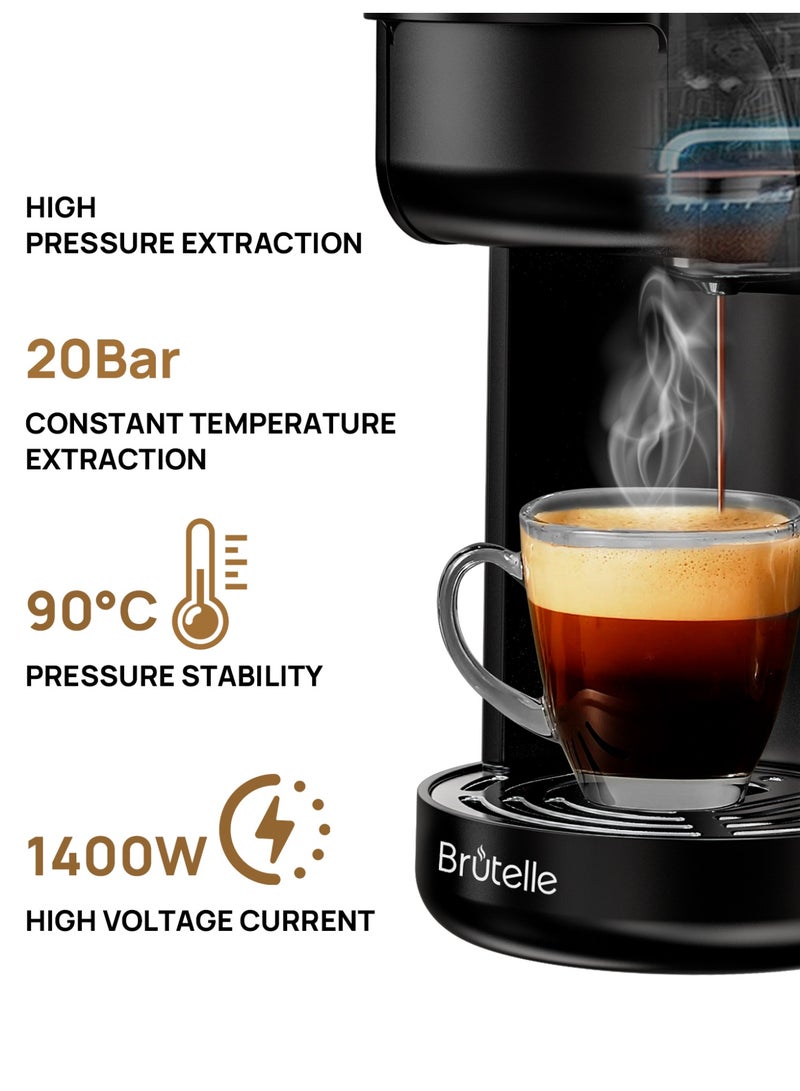 بريتيل ماكينة قهوة 4 في 1 للكبسولات والقهوة المطحونة، بضغط 20 بار تسخين سريع خلال 40 ثانية شاشة لمس لتحضير الكابتشينو واللاتيه والأمريكانو، مثالية للمنزل والمكتب وركن القهوة في المقاهي - Image 5