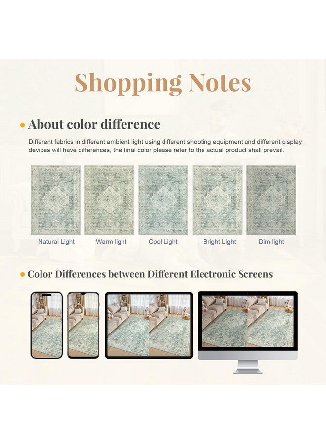 LIVEBOX Washable Rug 2x3 Kitchen Mats for Floor Entryway, Non Slip Front Door Mat for Bathroom Hallway, Boho Low-Pile Small Carpet Farmhouse Throw Indoor Rugs for Bath Sink, Sage Green - Image 4