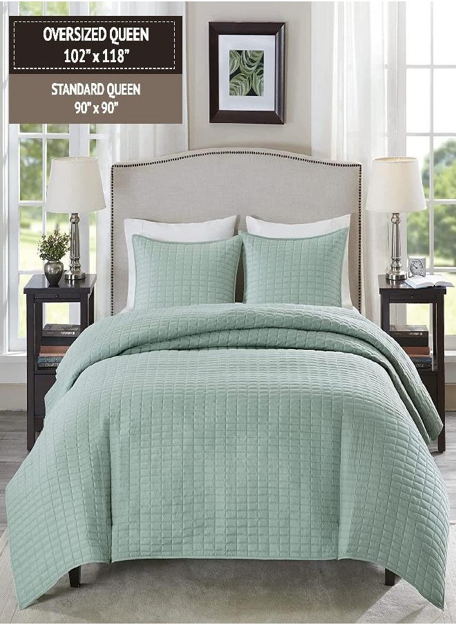 Comfort Spaces Comfort Spaces Kienna Quilt Set-Luxury Double Sided Stitching Design All Season, Lightweight, Coverlet Bedspread Bedding, Matching Shams, Bedspread Queen (102"x118"), Seafoam  - Image 4