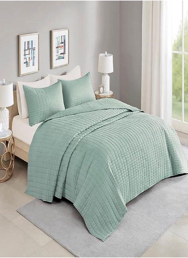 Comfort Spaces Comfort Spaces Kienna Quilt Set-Luxury Double Sided Stitching Design All Season, Lightweight, Coverlet Bedspread Bedding, Matching Shams, Bedspread Queen (102"x118"), Seafoam  - Image 3