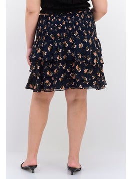 1 State Women Plus Size Floral Print Mini Skirts, Navy Combo  - Image 2