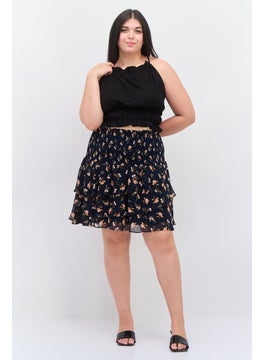 1 State Women Plus Size Floral Print Mini Skirts, Navy Combo  - Image 4