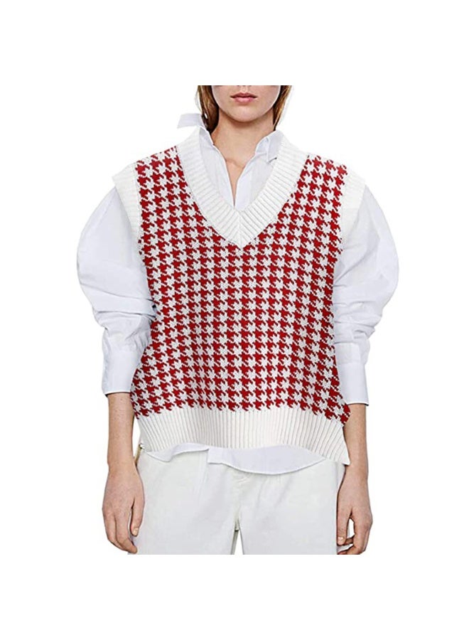 NIBEMINENT Sweater Vest Women Loose V-neck Plaid Retro Underwear Knitted Tops Korean Fashion Patchwork Sleeveless Sweaters - Image 2
