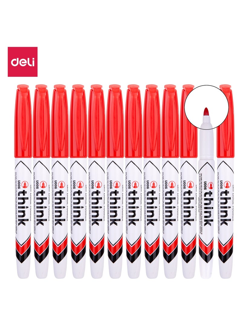 Deli 12-Piece Slim White Board Marker Bullet Tip Red Ink - Image 1