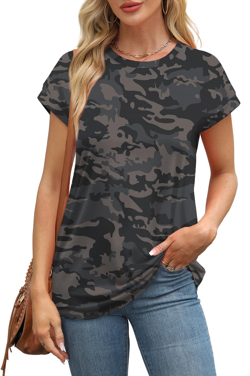 Alaroo Camo Shirt Women Summer Tops Short Sleeve Spring Clothes Crew Neck Cute Trendy Vacation Outfits Tunic Blouses Print 62 L - Image 3