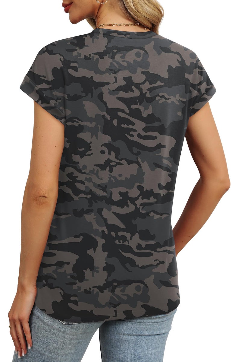 Alaroo Camo Shirt Women Summer Tops Short Sleeve Spring Clothes Crew Neck Cute Trendy Vacation Outfits Tunic Blouses Print 62 L - Image 5