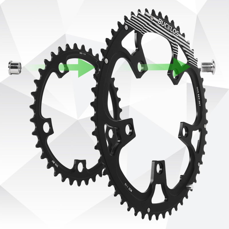 BUCKLOS 110BCD Bike Chainring Set with Pin, Double Round 5 Bolts Aluminum Chainring 50T 34T 52T 36T 53T 39T for Road Bike Bicycle Fits 8 9 10 11 Speed Chains - Image 3