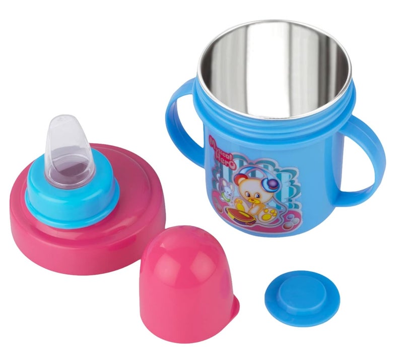 Nabhya Hippo Stainless Steel Baby Spout Sipper Cup for Kids Age 3 Months to 18 Months 250 ML (Sky Blue) - Image 1