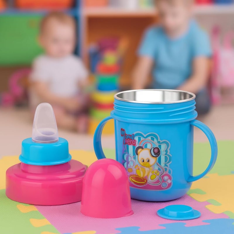 Nabhya Hippo Stainless Steel Baby Spout Sipper Cup for Kids Age 3 Months to 18 Months 250 ML (Sky Blue) - Image 3