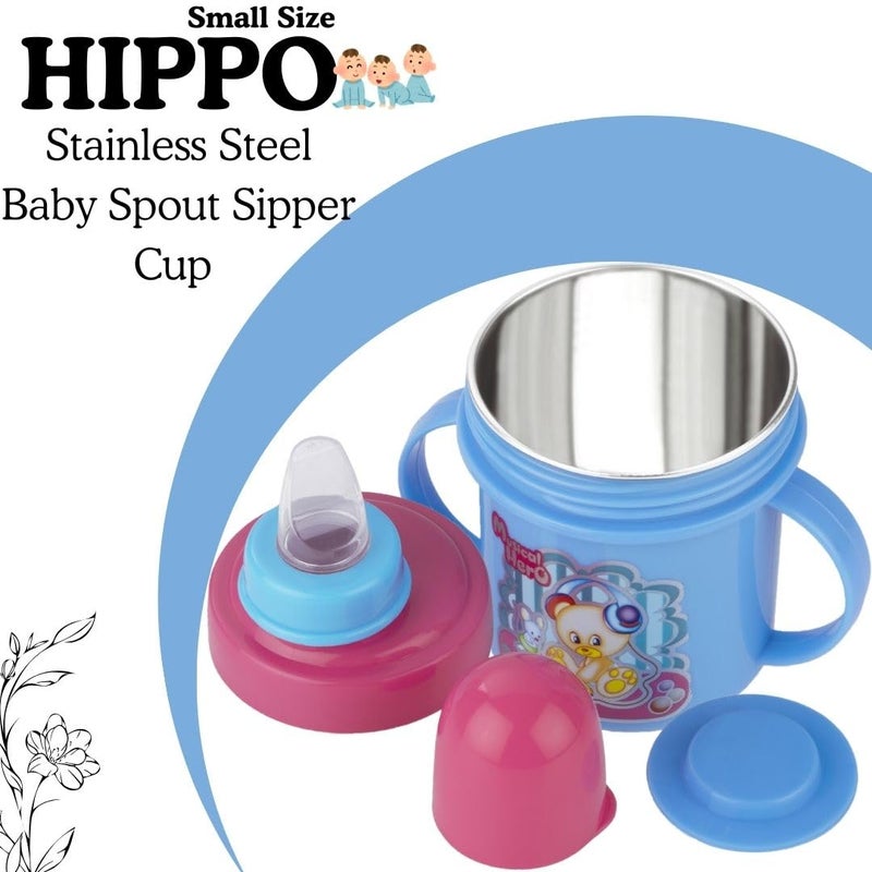 Nabhya Hippo Stainless Steel Baby Spout Sipper Cup for Kids Age 3 Months to 18 Months 250 ML (Sky Blue) - Image 4