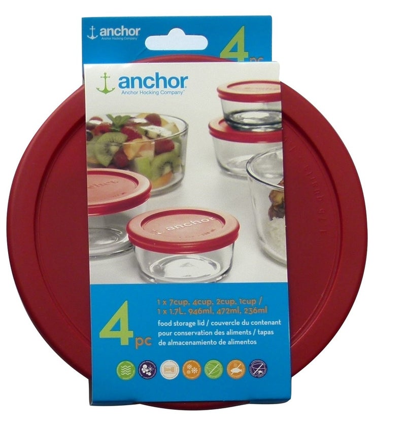 Anchor Hocking Replacement Lids 1x7cup,1x4cup,1x2cup,1x1cup, red Round lid - Image 1