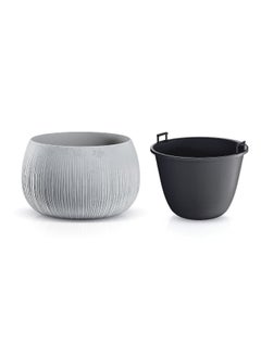 Prosperplast Concrete Bowl Round Flower Pot with Insert Grey and Black 20.7 L  - Image 2