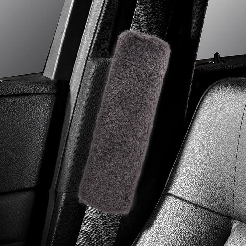 Generic kuou 2 Pack Seat Belt Pads, Seatbelt Strap Cover Soft Faux Big Rabbit Fur Seat Belt Covers Comfort Harness Pads Protect Shoulder Neck Padding for Kids, Adults(Gray)  - Image 2